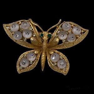 Vintage CoroCraft Shoe Button Butterfly Brooch